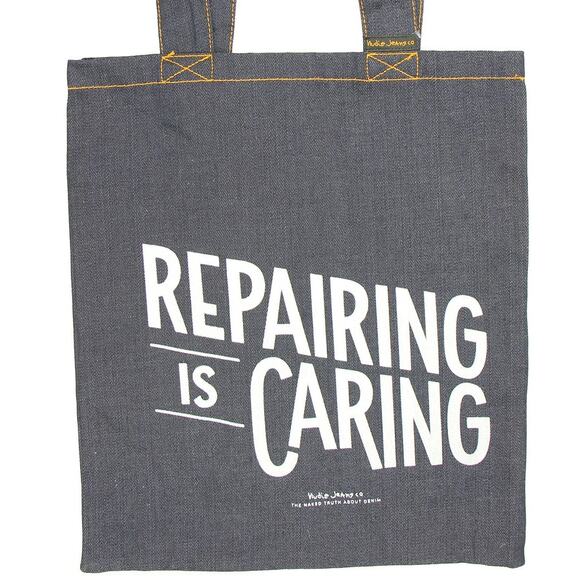Nudie Jeans Blue Repairing Is Caring Organic Denim Tote Bag - Picture 1 of 4